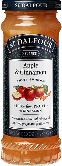 A bottle of St. Dalfour's Apple & Cinnamon fruit spread