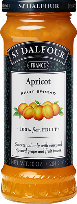 A bottle of St. Dalfour's Apricot fruit spread