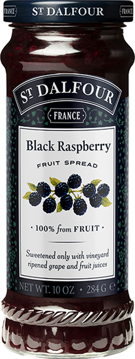 A bottle of St. Dalfour's Black Raspberry fruit spread