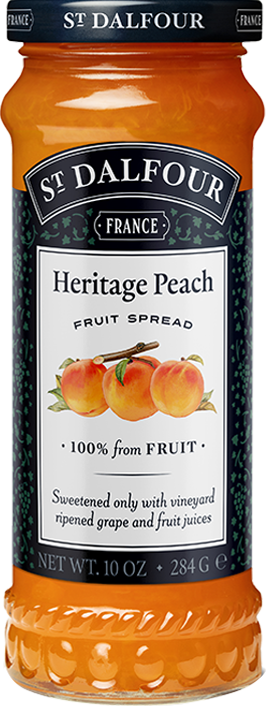 A bottle of St. Dalfour's Heritage Peach fruit spread