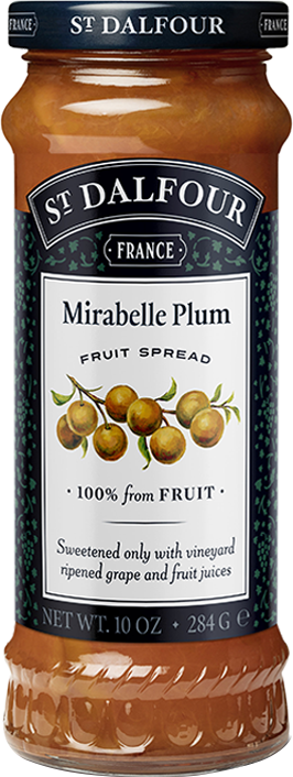 A bottle of St. Dalfour's Mirabelle Plum fruit spread