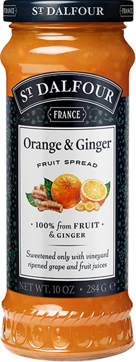 A bottle of St. Dalfour's Orange & Ginger fruit spread