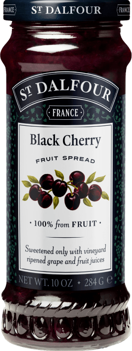A bottle of St. Dalfour's Black Cherry fruit spread