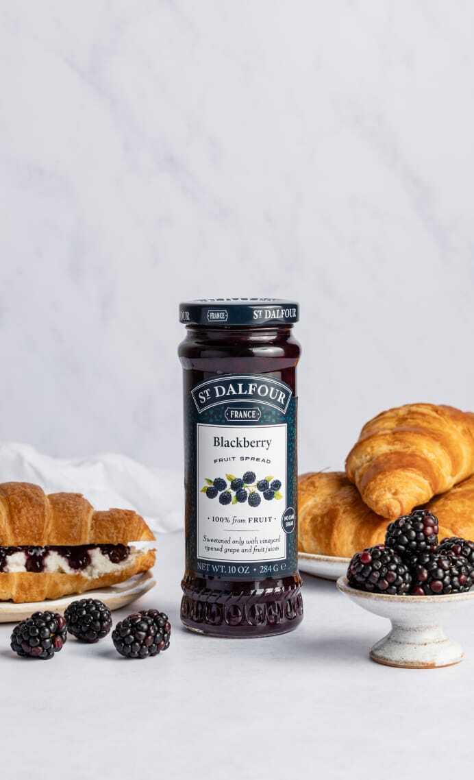 A bottle of St. Dalfour's Black Raspberry fruit spread